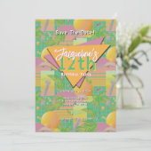 イエローサマーベイパウェーブサンセット誕生日 招待状 (スタンド正面)