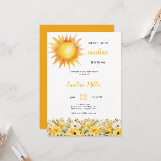 イエローサンシャインガールベイビーシャワー招待状 招待状 (正面/裏面インサイチュ)