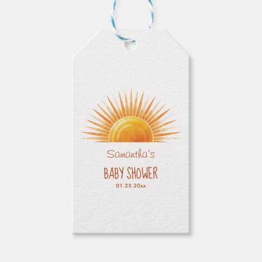 イエローサンシャインレトロ水彩赤ちゃんシャワー ギフトタグ (正面)