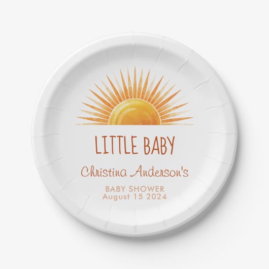 イエローサンシャインレトロ水彩赤ちゃんシャワー ペーパープレート (正面)