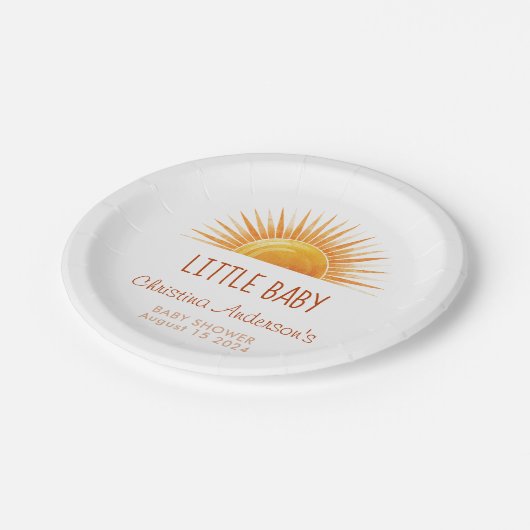 イエローサンシャインレトロ水彩赤ちゃんシャワー ペーパープレート (アングル)