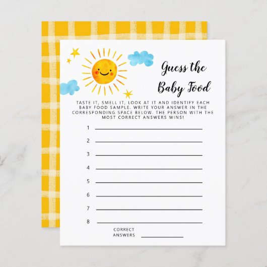 イエローサンシャイン推測ベビー食品シャワーゲーム (正面/裏面)