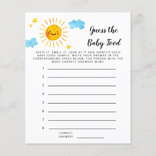 イエローサンシャイン推測ベビー食品シャワーゲーム (正面)