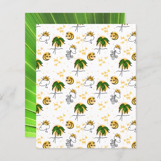 イエローサンズスターズムーングリーンパームスクラップブック紙 (正面/裏面)