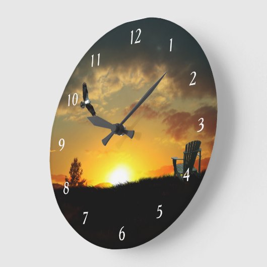 イエローサンセットグラスメドウウォールクロックと番号 ラージ壁時計 (傾斜)