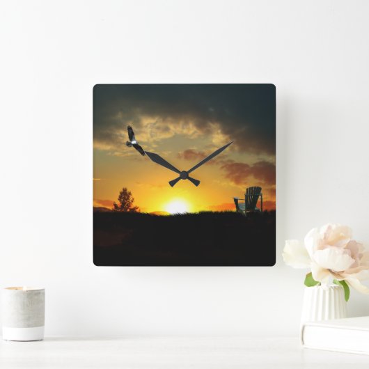 イエローサンセットグラスメドウウォールクロック スクエア壁時計 (ホーム)