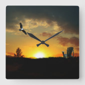 イエローサンセットグラスメドウウォールクロック スクエア壁時計 (正面)