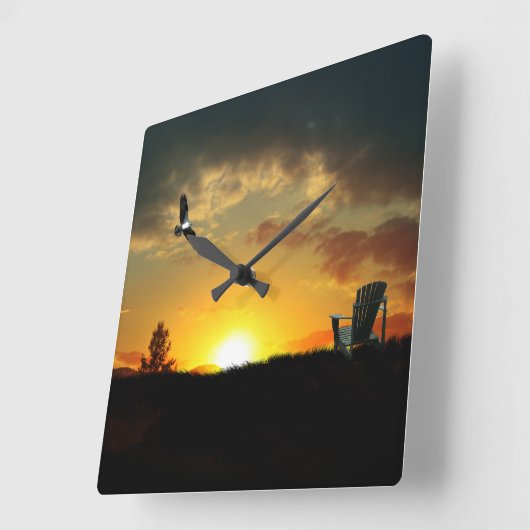 イエローサンセットグラスメドウウォールクロック スクエア壁時計 (傾斜)