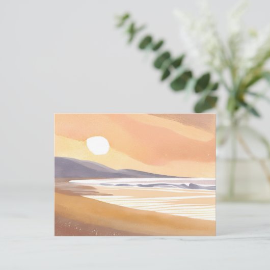 イエローサンセットショア | 水の色のエアイ絵を描ズ ポストカード (スタンド正面)