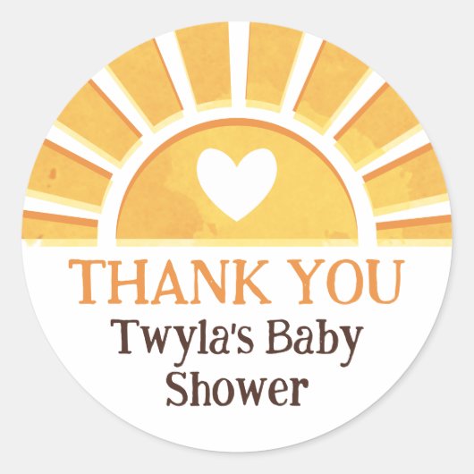 イエローサンハート赤ちゃんシャワーありがとう ラウンドシール (正面)