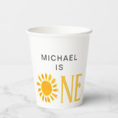 イエローサンパーソナライズされたファースト誕生日パーティー 紙コップ (裏面)