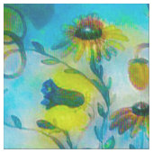 イエローサンビームフローラ織物 ファブリック (クローズアップ)