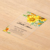 イエローサンフラワーアンドシーバックトーンブライダルシャワー アクリル招待状 (レイダウン)