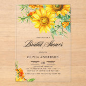 イエローサンフラワーアンドシーバックトーンブライダルシャワー アクリル招待状 (正面)