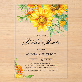 イエローサンフラワーアンドシーバックトーンブライダルシャワー アクリル招待状