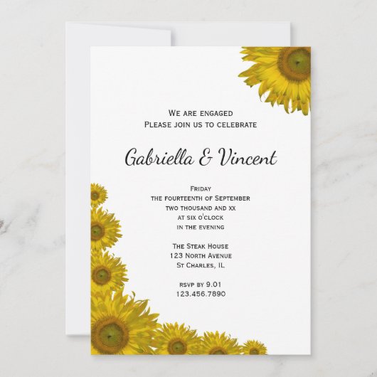 イエローサンフラワーエッジ婚約パーティ 招待状 (正面)