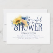 イエローサンフラワーエレガントズネイビーブルーブライダルシャワー 招待状 (正面)