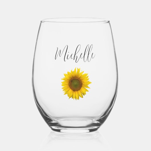 イエローサンフラワーエレガントフローラ植物学 ステムなしワイングラス (正面)