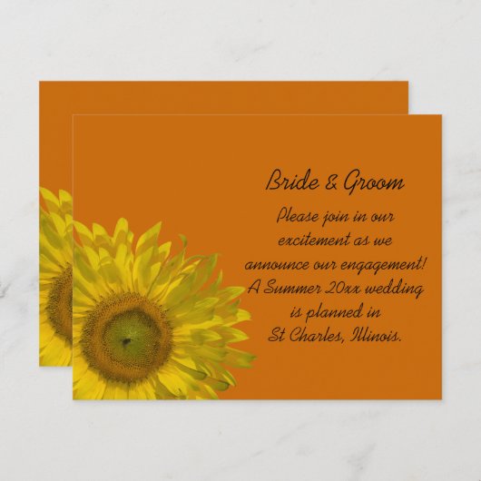 イエローサンフラワーオンオレンジ婚約発表 案内状 (正面/裏面)