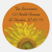 イエローサンフラワーオンオレンジ差出人住所 ラウンドシール (正面)