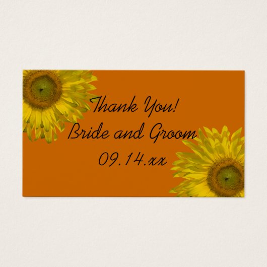 イエローサンフラワーオンオレンジ結婚式の引き出物ラベル (正面)