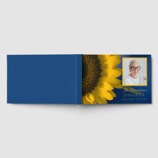 イエローサンフラワーオンブルーお祝いオブライフ ゲストブック (全面)