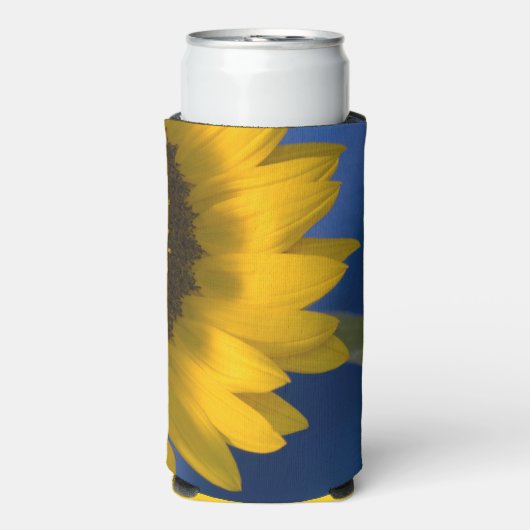 イエローサンフラワーオンブルー結婚式の引き出物 スリム缶クーラー (Seltzer正面)