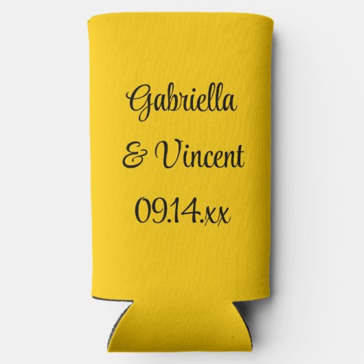 イエローサンフラワーオンブルー結婚式の引き出物 スリム缶クーラー (裏面)