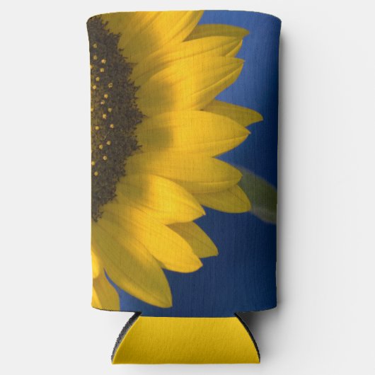 イエローサンフラワーオンブルー結婚式の引き出物 スリム缶クーラー (正面)