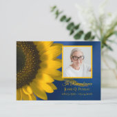 イエローサンフラワーオンブルー葬儀記念悔やみや弔慰 サンキューカード (スタンド正面)