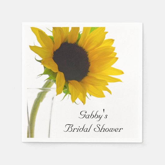 イエローサンフラワーオンホワイトブライダルシャワー スタンダードカクテルナプキン (正面)