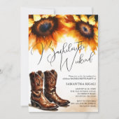 イエローサンフラワーカウボーイブーツバチェロレッテ週末 招待状 (正面)