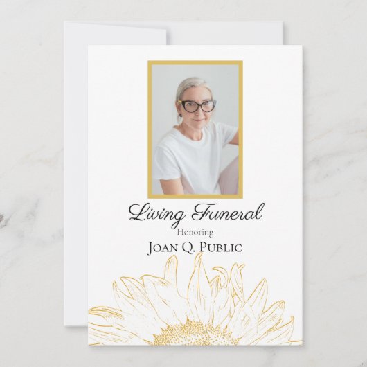 イエローサンフラワーグラフィックリビング葬儀パーティー 招待状 (正面)