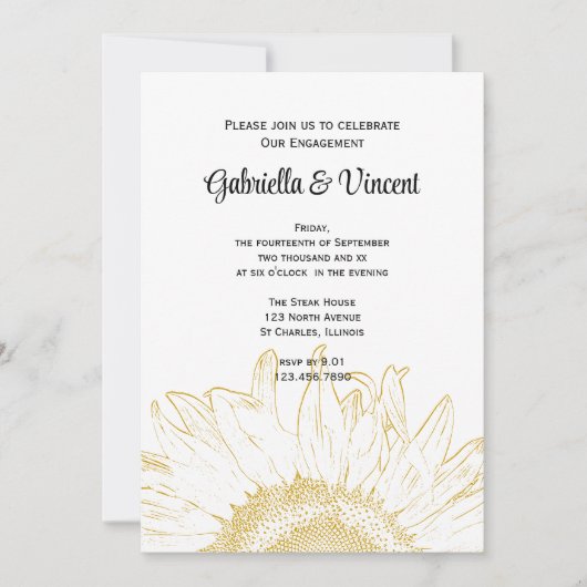 イエローサンフラワーグラフィック婚約パーティ 招待状 (正面)