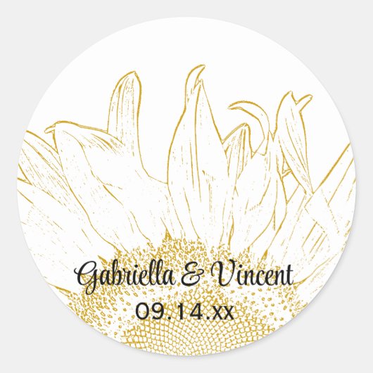 イエローサンフラワーグラフィック結婚ス封筒用シール ラウンドシール (正面)