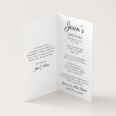 イエローサンフラワーグラフィック葬儀記念祈りの言葉 名刺 (内部)