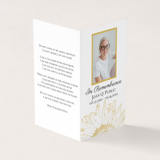 イエローサンフラワーグラフィック葬儀記念祈りの言葉 名刺 (外部)