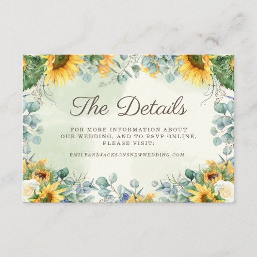 イエローサンフラワーグリーンユーカリ結婚の詳細 エンクロージャーカード (正面)