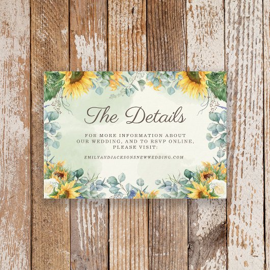 イエローサンフラワーグリーンユーカリ結婚の詳細 エンクロージャーカード