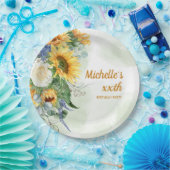 イエローサンフラワーグリーン葉誕生日 ペーパープレート (パーティー)