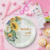 イエローサンフラワーグリーン葉誕生日 ペーパープレート (パーティー)