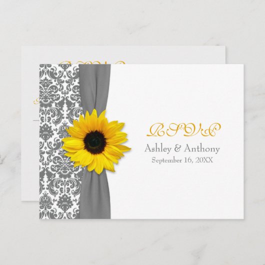イエローサンフラワーグレーダマスクウェディングRSVPポストカード インビテーションポストカード (正面/裏面)