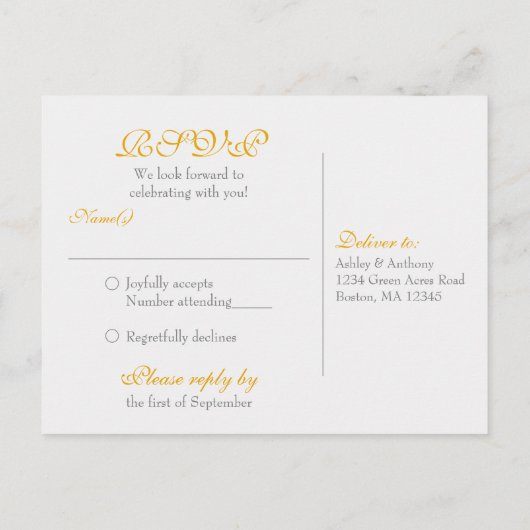 イエローサンフラワーグレーダマスクウェディングRSVPポストカード インビテーションポストカード (裏面)