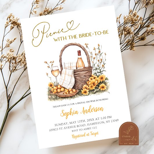 イエローサンフラワーサマーピクニックブライダルシャワー 招待状