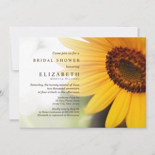 イエローサンフラワーサマーブライダルシャワー招待状 招待状 (正面)