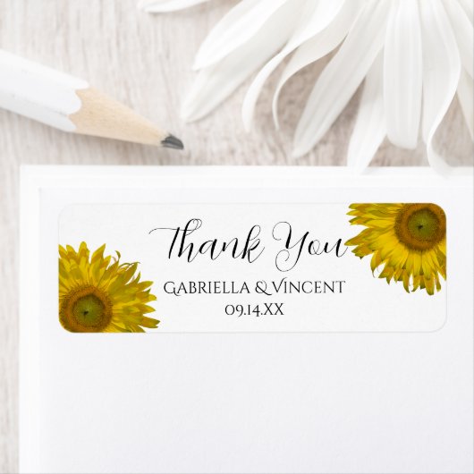 イエローサンフラワーサンキュアユーメッセージカード ラベル (インサイチュ)
