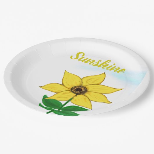 イエローサンフラワーサンシャインタイポグラフィ ペーパープレート (アングル)