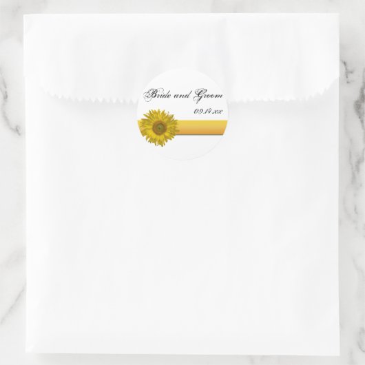 イエローサンフラワーストライプ結婚ズ封筒用シール ラウンドシール (バッグ)