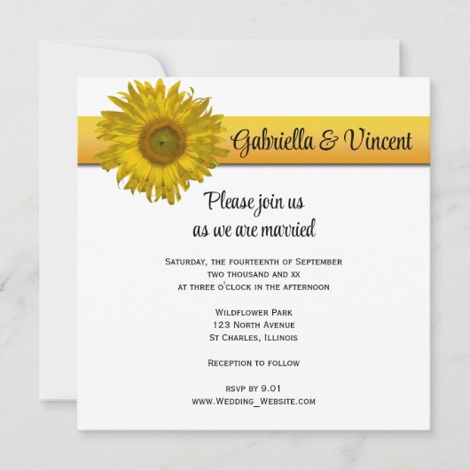 イエローサンフラワーストライプ結婚ズ 招待状 (正面)