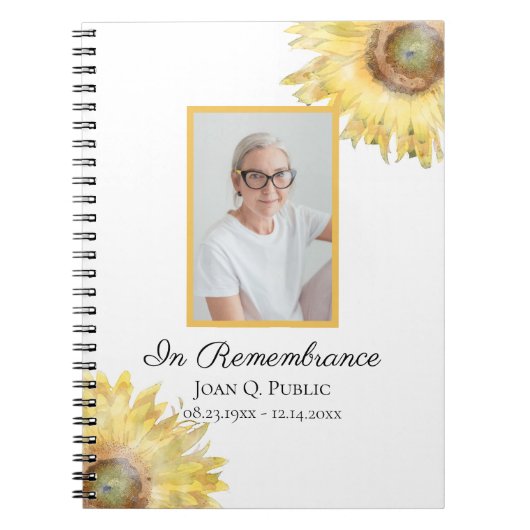 イエローサンフラワーズお祝い・オブ・ライフ・葬儀 ノートブック (正面)